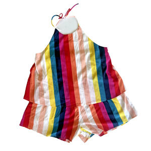 Listicle Womens Romper Shorts Multi Color Stripe Halter Top Sz Large
